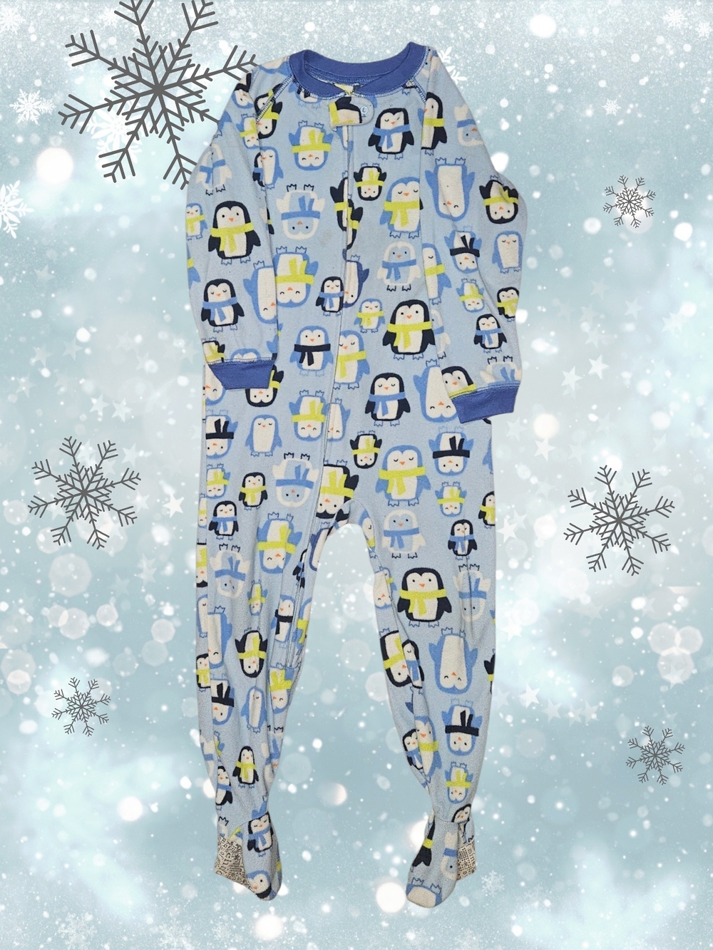 Carter's Light Blue Penguin Print Footed Pajama One-Piece